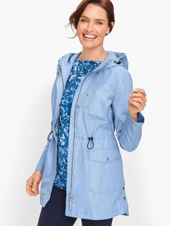Women Outerwear Talbots Coated Canvas Hooded Anorak Blue Sky