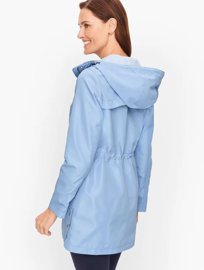 Women Outerwear Talbots Coated Canvas Hooded Anorak Blue Sky