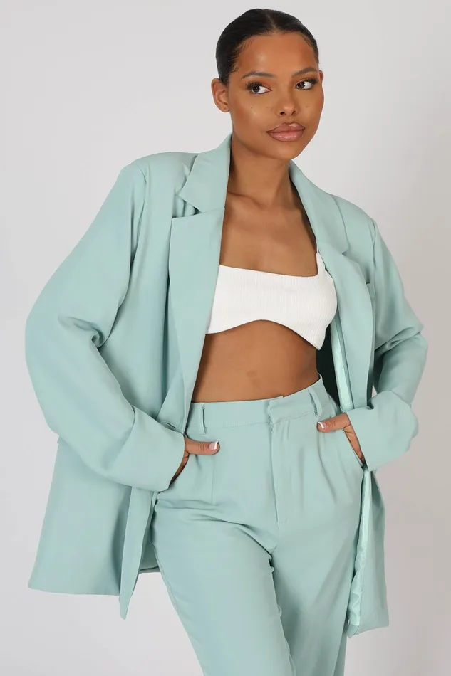 Women Oversized Dad Blazer Peppermint Kaiia Blue Public Desire Outerwear and Jackets