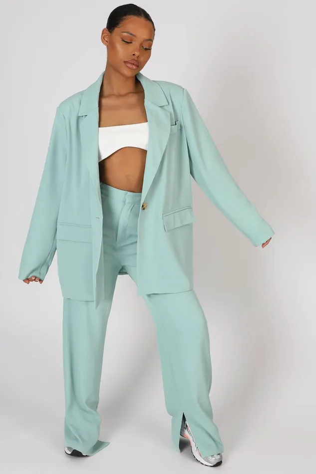 Women Oversized Dad Blazer Peppermint Kaiia Blue Public Desire Outerwear and Jackets