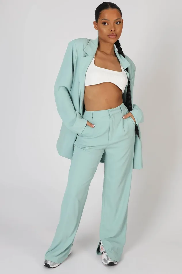 Women Oversized Dad Blazer Peppermint Kaiia Blue Public Desire Outerwear and Jackets