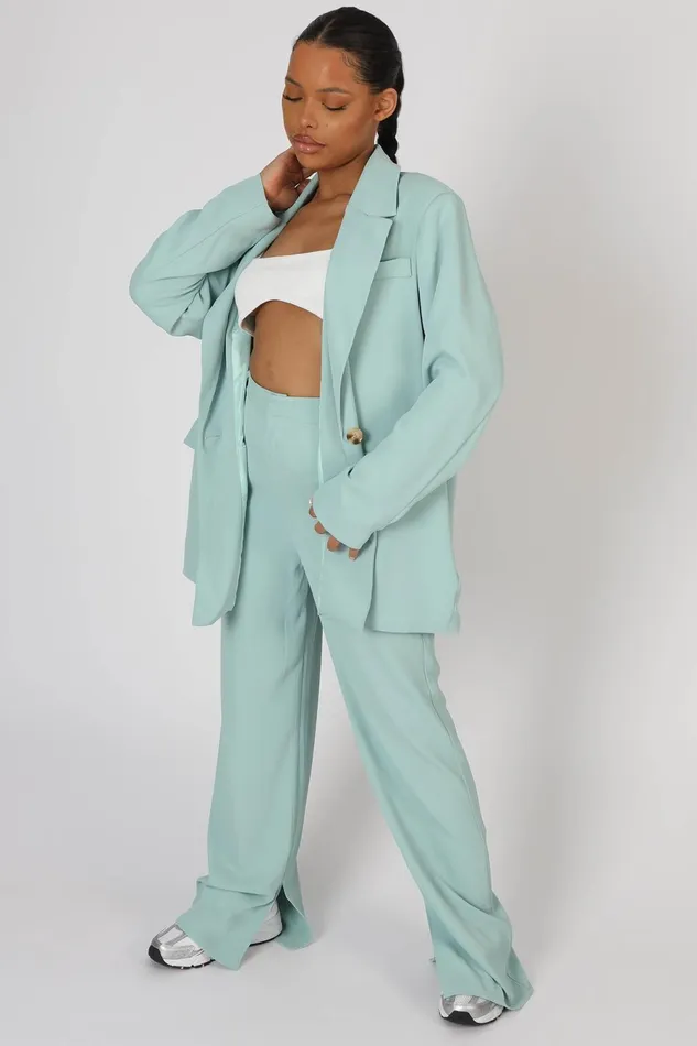 Women Oversized Dad Blazer Peppermint Kaiia Blue Public Desire Outerwear and Jackets