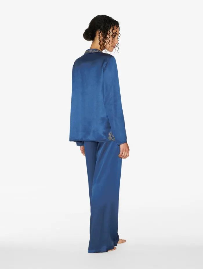 Women Pajamas La Perla Blue Silk Long Pajamas With Frastaglio