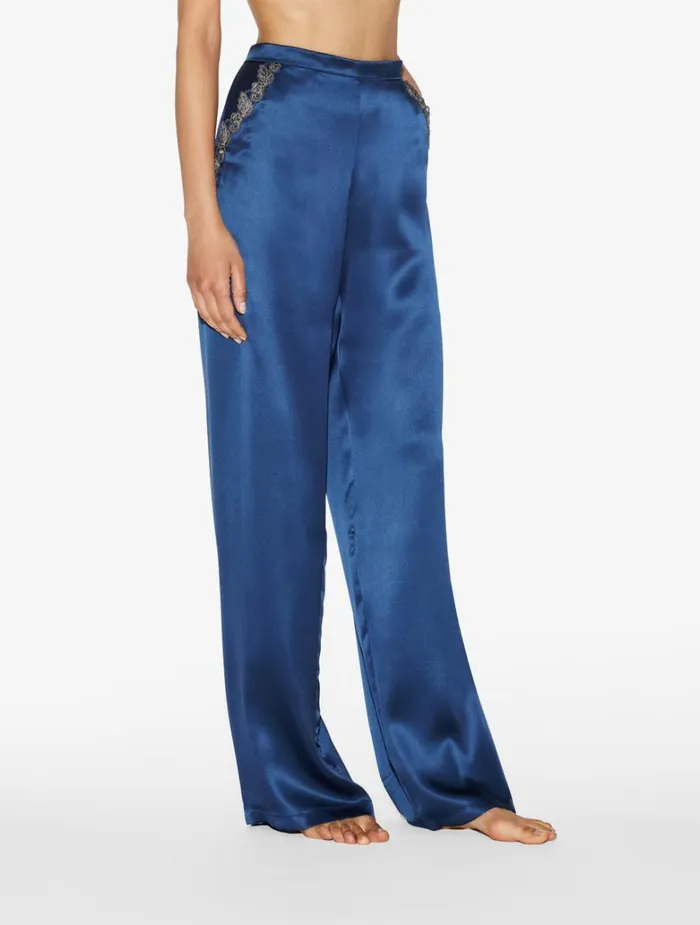 Women Pajamas La Perla Blue Silk Long Pajamas With Frastaglio