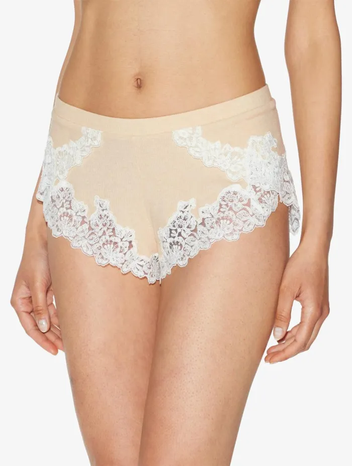 Women Pajamas La Perla Cashmere Blend Ribbed Sleep Shorts In Halo With Frastaglio