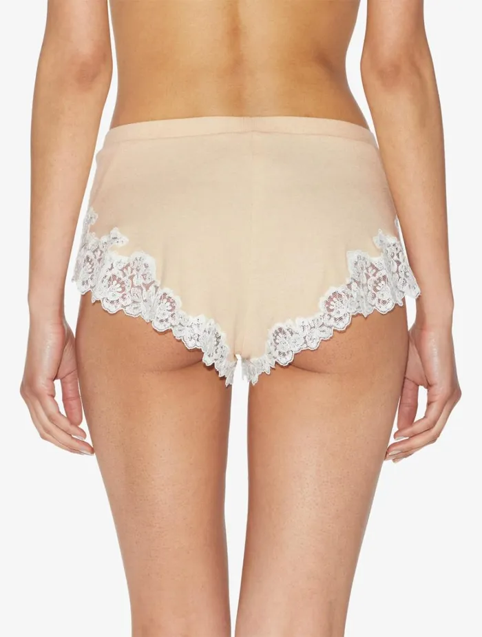 Women Pajamas La Perla Cashmere Blend Ribbed Sleep Shorts In Halo With Frastaglio