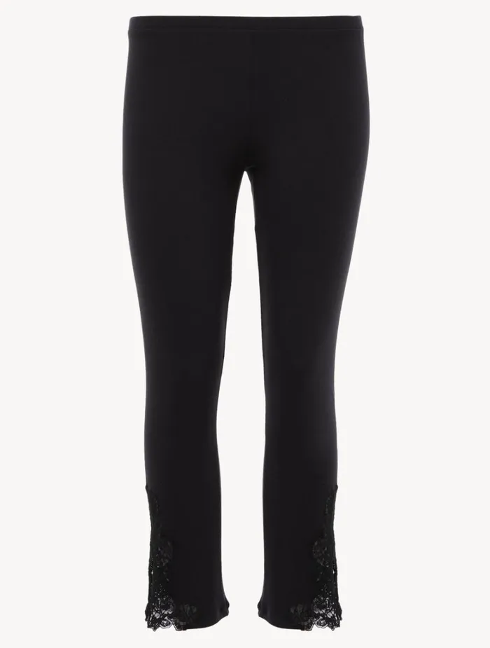 Women Pajamas La Perla Cashmere Blend Ribbed Trousers In Onyx With Frastaglio Women Pajamas La Perla Cashmere Blend Ribbed Trousers In Onyx With Frastaglio