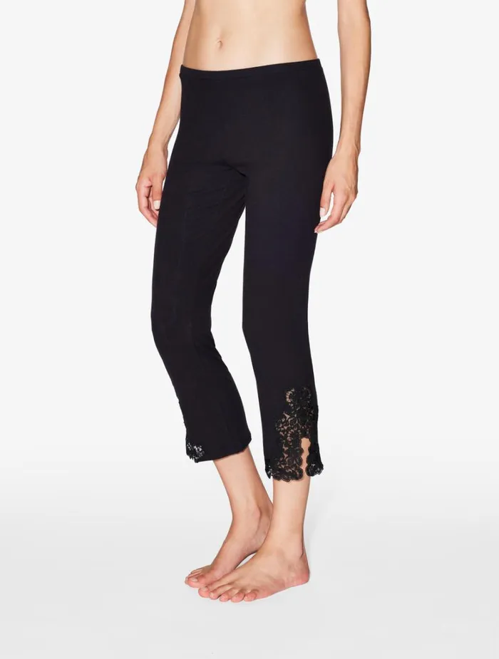 Women Pajamas La Perla Cashmere Blend Ribbed Trousers In Onyx With Frastaglio