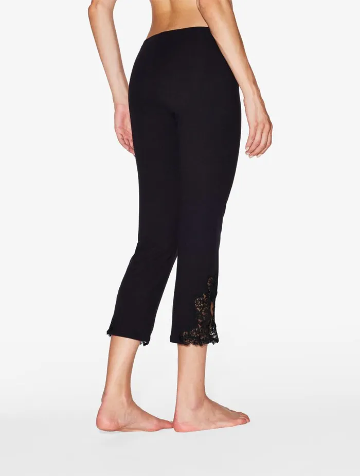 Women Pajamas La Perla Cashmere Blend Ribbed Trousers In Onyx With Frastaglio