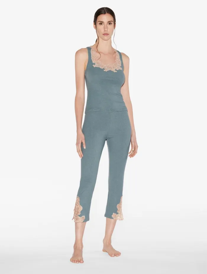 Women Pajamas La Perla Cashmere Blend Ribbed Trousers In Sleepy Dream With Frastaglio