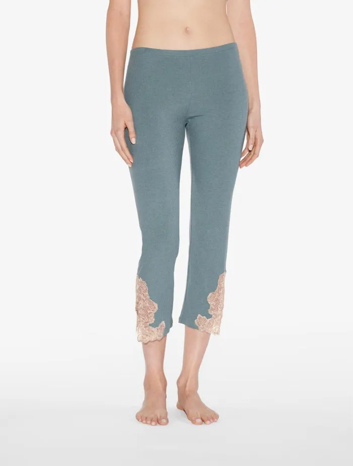 Women Pajamas La Perla Cashmere Blend Ribbed Trousers In Sleepy Dream With Frastaglio