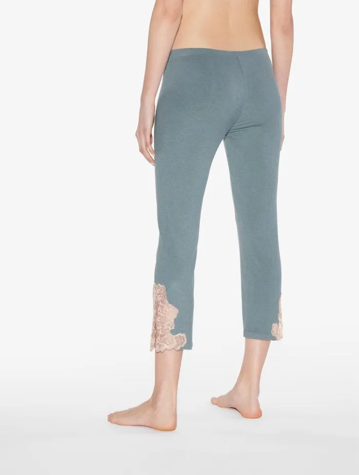 Women Pajamas La Perla Cashmere Blend Ribbed Trousers In Sleepy Dream With Frastaglio