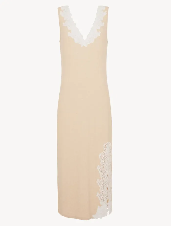 Women Pajamas La Perla Long Cashmere Blend Ribbed Nightgown In Halo With Frastaglio Women Pajamas La Perla Long Cashmere Blend Ribbed Nightgown In Halo With Frastaglio