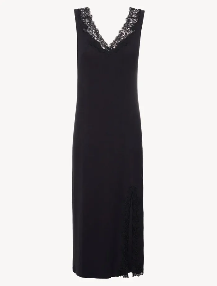Women Pajamas La Perla Long Cashmere Blend Ribbed Nightgown In Onyx With Frastaglio Women Pajamas La Perla Long Cashmere Blend Ribbed Nightgown In Onyx With Frastaglio