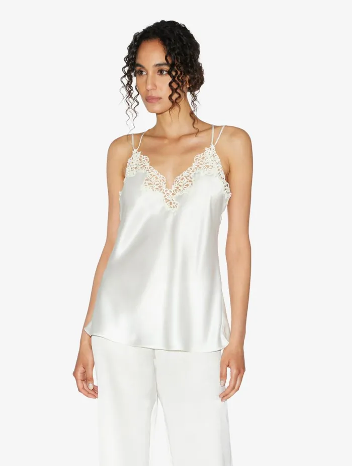 Women Pajamas La Perla Offwhite Camisole In Silk With Macram Frastaglio