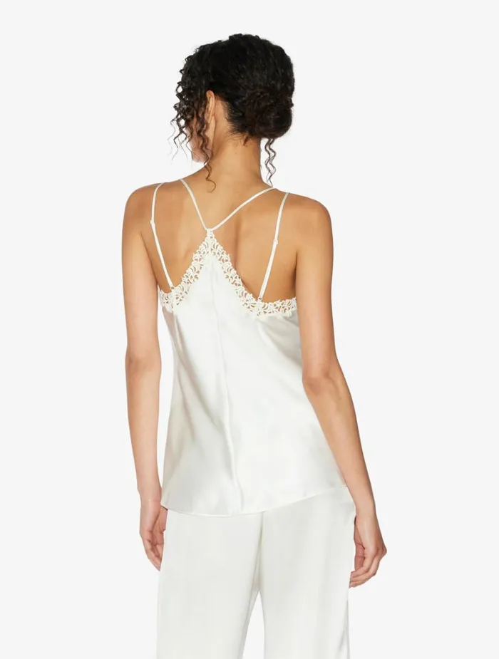 Women Pajamas La Perla Offwhite Camisole In Silk With Macram Frastaglio