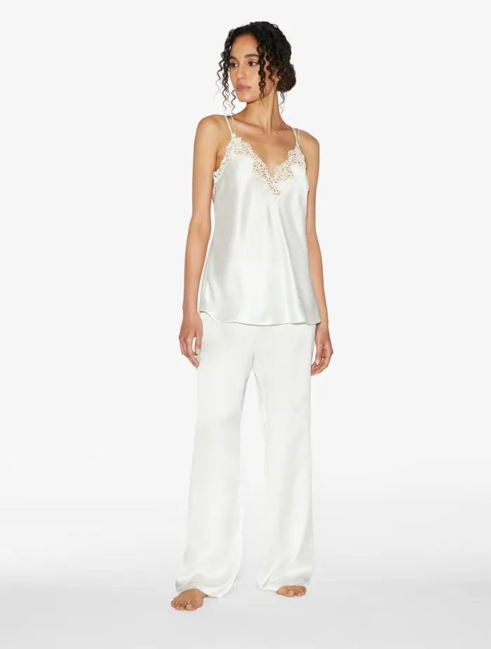 Women Pajamas La Perla Offwhite Camisole In Silk With Macram Frastaglio