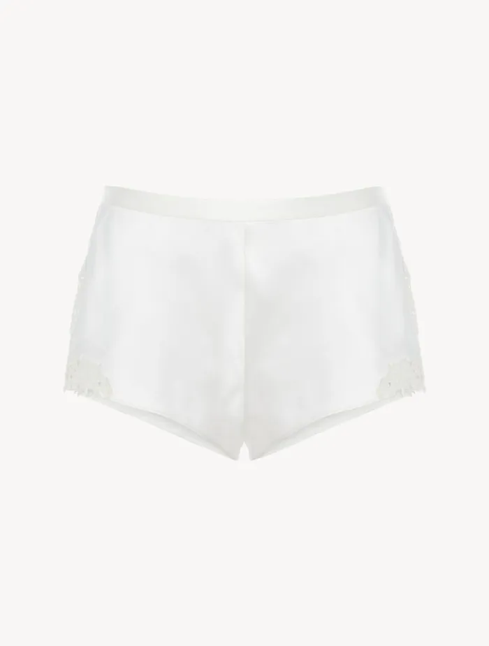 Women Pajamas La Perla Offwhite Silk Sleep Shorts With Macram Frastaglio