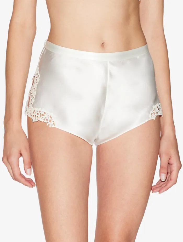 Women Pajamas La Perla Offwhite Silk Sleep Shorts With Macram Frastaglio