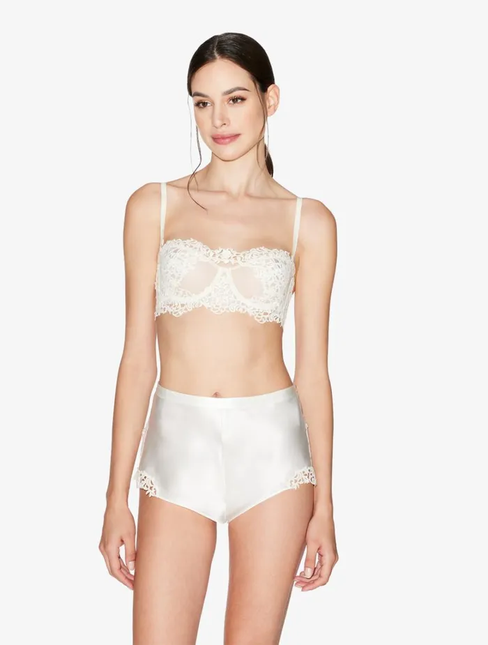 Women Pajamas La Perla Offwhite Silk Sleep Shorts With Macram Frastaglio