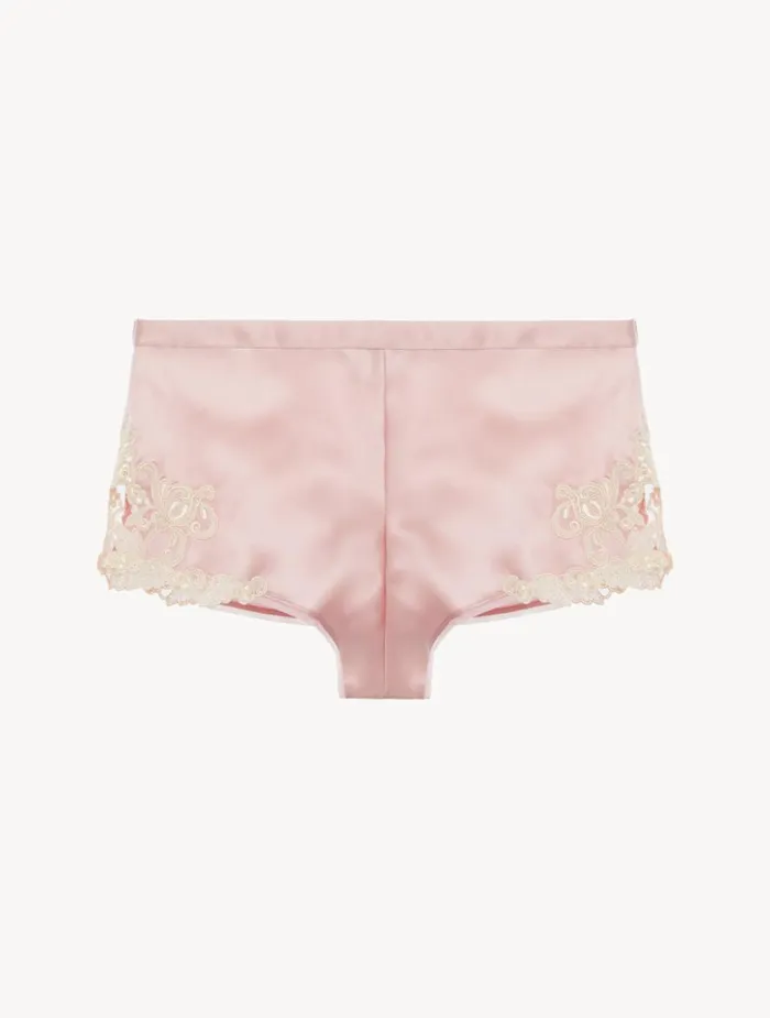 Women Pajamas La Perla Powder Pink Silk Satin Sleep Shorts With Frastaglio