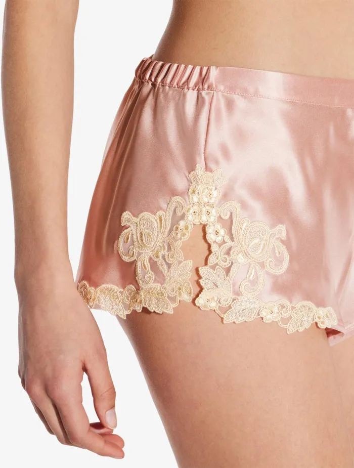 Women Pajamas La Perla Powder Pink Silk Satin Sleep Shorts With Frastaglio
