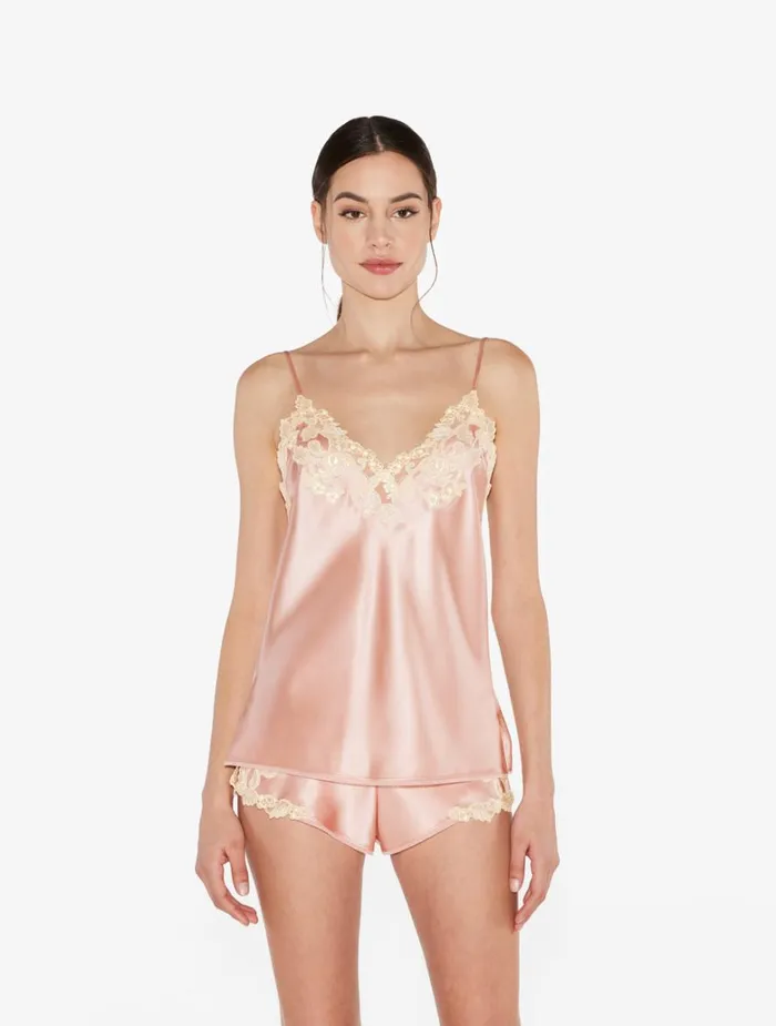 Women Pajamas La Perla Powder Pink Silk Satin Sleep Shorts With Frastaglio