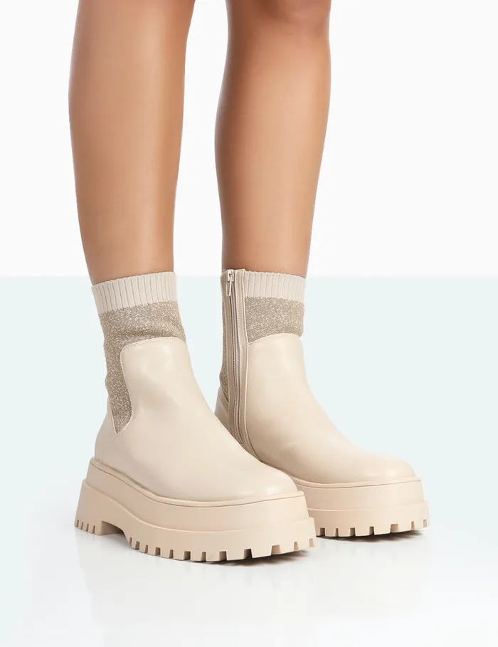 Women Paloma Nude Boucle Knit Chunky Sole Sock Ankle Boots Neutral Public Desire Sock Boots Women Paloma Nude Boucle Knit Chunky Sole Sock Ankle Boots Neutral Public Desire Sock Boots