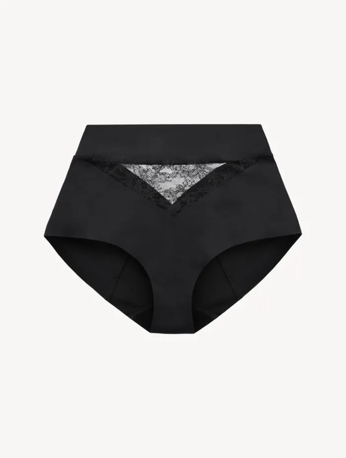 Women Panties La Perla Black Lycra Control Fit Highwaist Briefs With Chantilly Lace