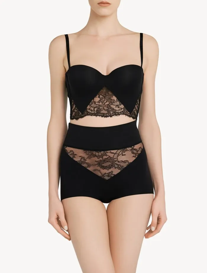 Women Panties La Perla Black Lycra Control Fit Highwaist Briefs With Chantilly Lace