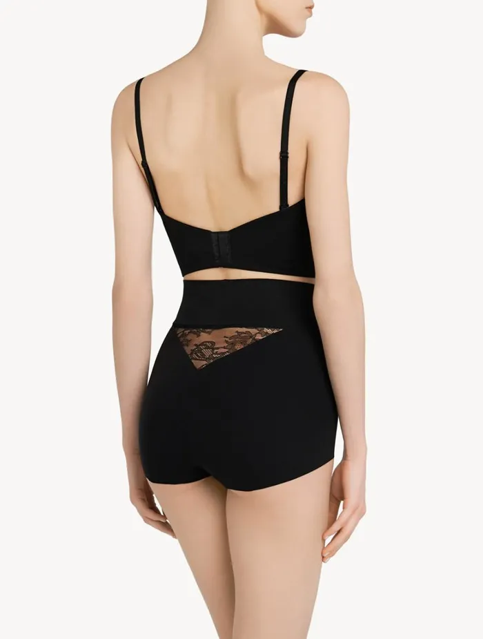Women Panties La Perla Black Lycra Control Fit Highwaist Briefs With Chantilly Lace