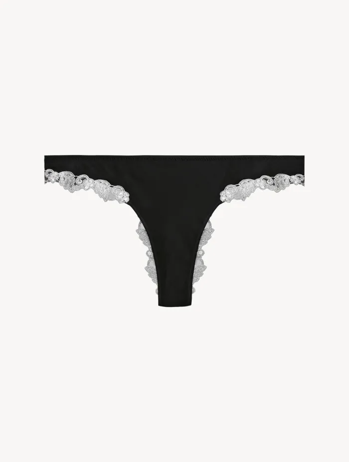 Women Panties La Perla Black Silk Brazilian Briefs With Ivory Frastaglio