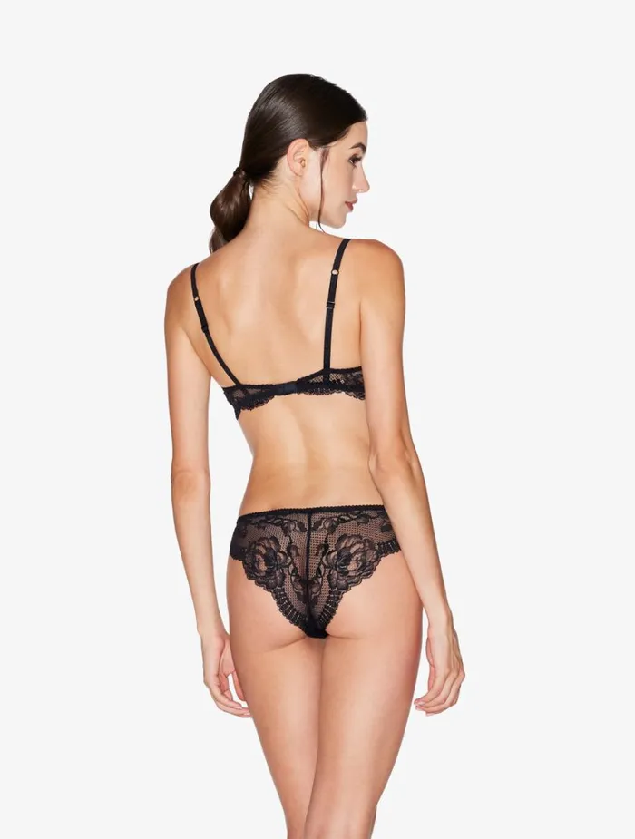 Women Panties La Perla Black Stretch Leavers Lace And Tulle Brazilian Briefs