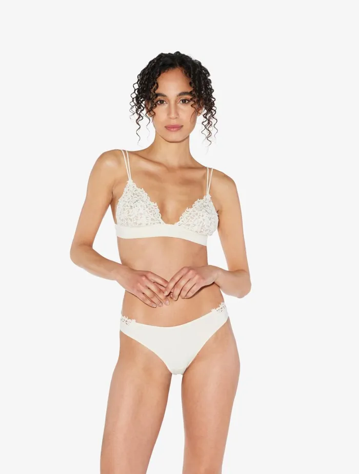 Women Panties La Perla Brazilian Brief In Offwhite Lycra With Macrame