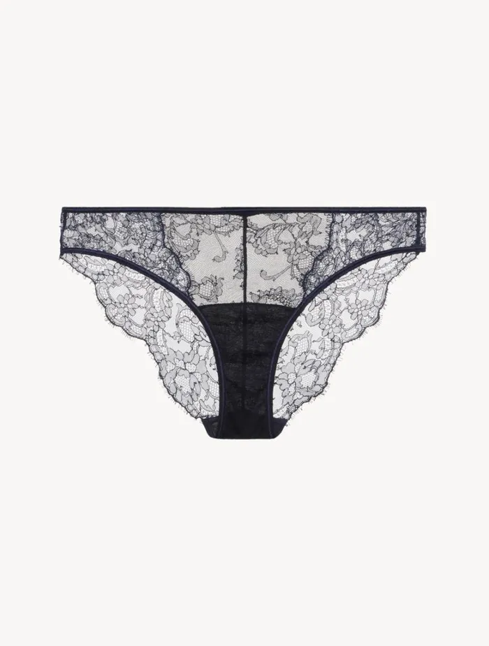 Women Panties La Perla Brief In Steel Blue And Black With Leavers Lace