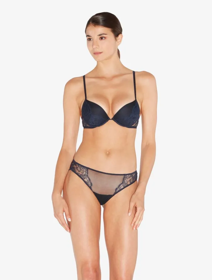 Women Panties La Perla Brief In Steel Blue And Black With Leavers Lace