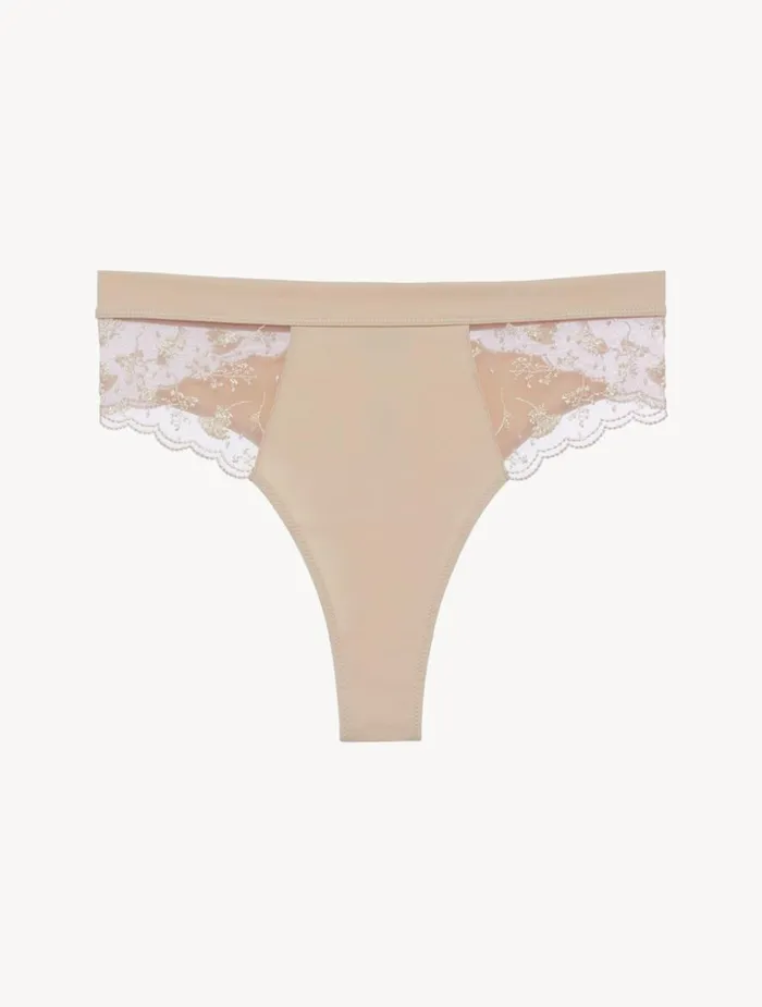 Women Panties La Perla High Waisted Briefs In Halo And Ivory Nude With Embroidered Tulle