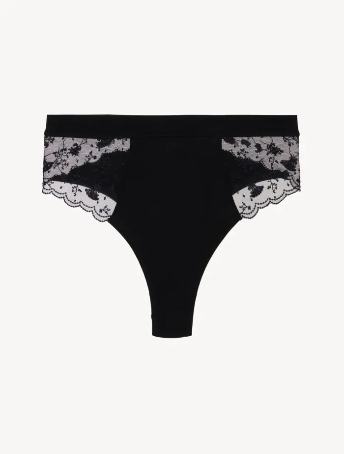 Women Panties La Perla High Waisted Briefs In Onyx With Embroidered Tulle