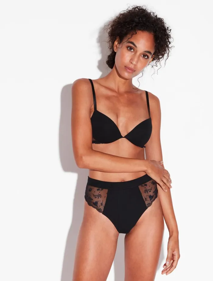 Women Panties La Perla High Waisted Briefs In Onyx With Embroidered Tulle