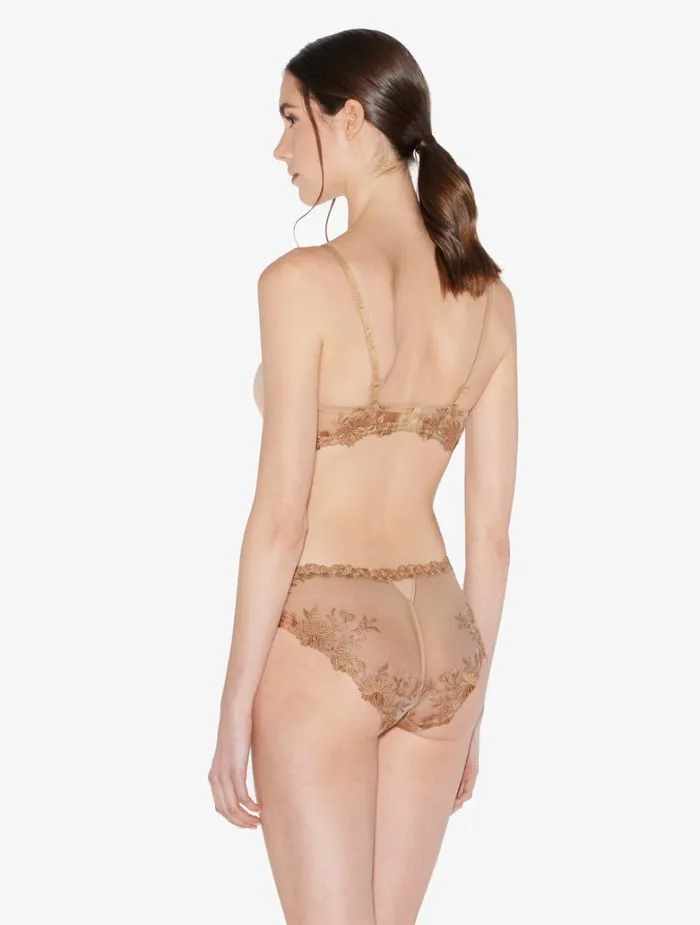 Women Panties La Perla Medium Brief In Beige Lycra With Embroidered Tulle