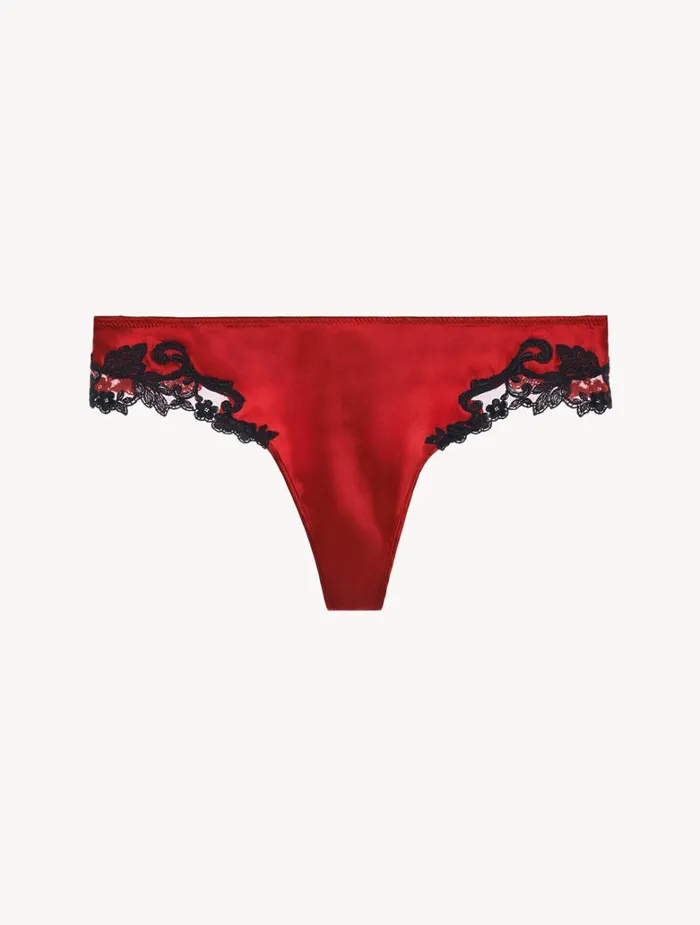 Women Panties La Perla Red Silk Thong With Frastaglio
