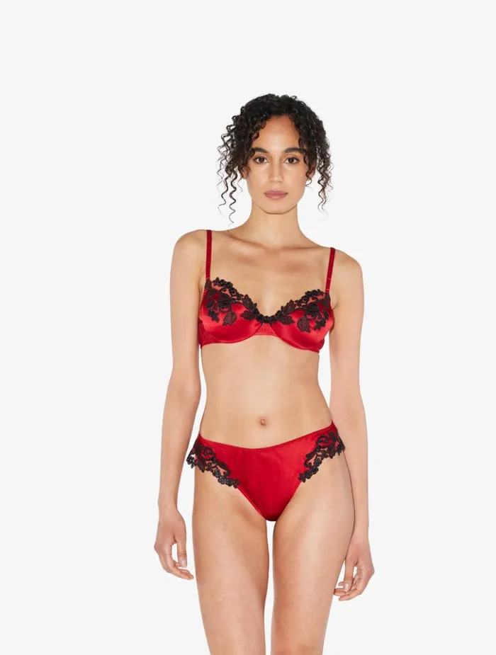 Women Panties La Perla Red Silk Thong With Frastaglio