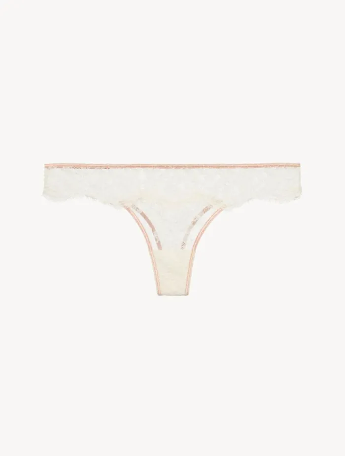 Women Panties La Perla Thong In Linen And Nude Rose With Leavers Lace