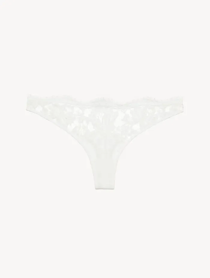 Women Panties La Perla Thong In Off White With Cotton Leavers Lace
