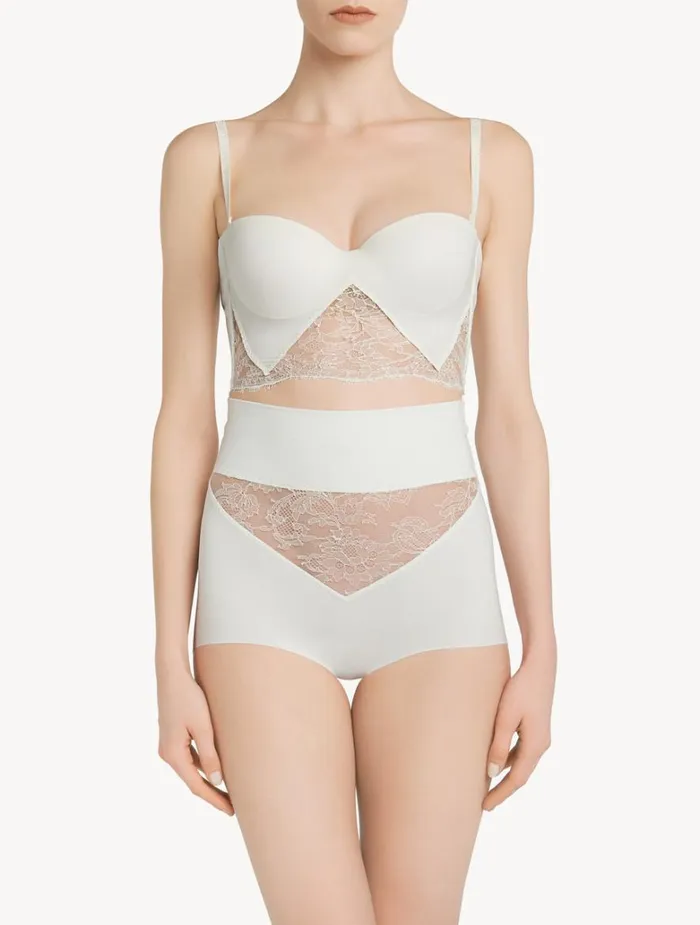 Women Panties La Perla White Lycra Control Fit Highwaist Briefs With Chantilly Lace Women Panties La Perla White Lycra Control Fit Highwaist Briefs With Chantilly Lace