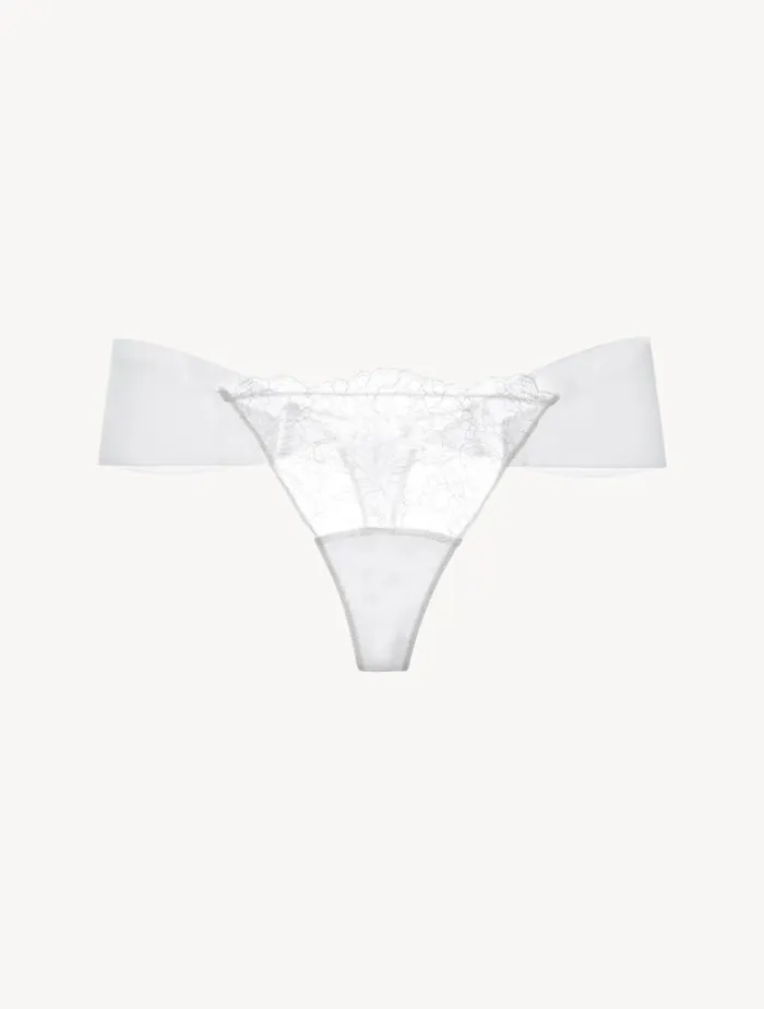 Women Panties La Perla White Lycra Thong With Chantilly Lace