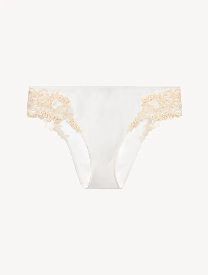 Women Panties La Perla White Silk Medium Briefs With Frastaglio