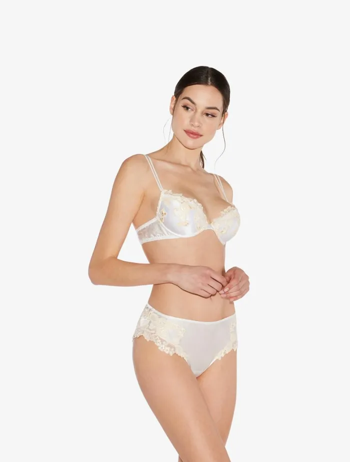 Women Panties La Perla White Silk Medium Briefs With Frastaglio