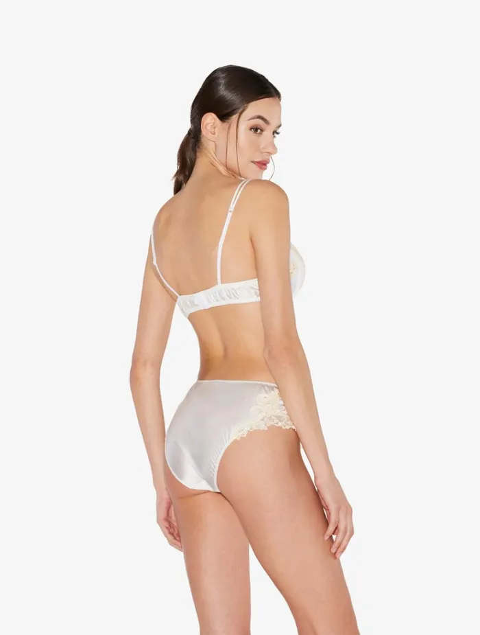 Women Panties La Perla White Silk Medium Briefs With Frastaglio