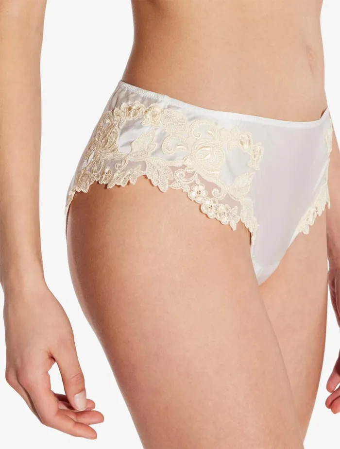 Women Panties La Perla White Silk Medium Briefs With Frastaglio